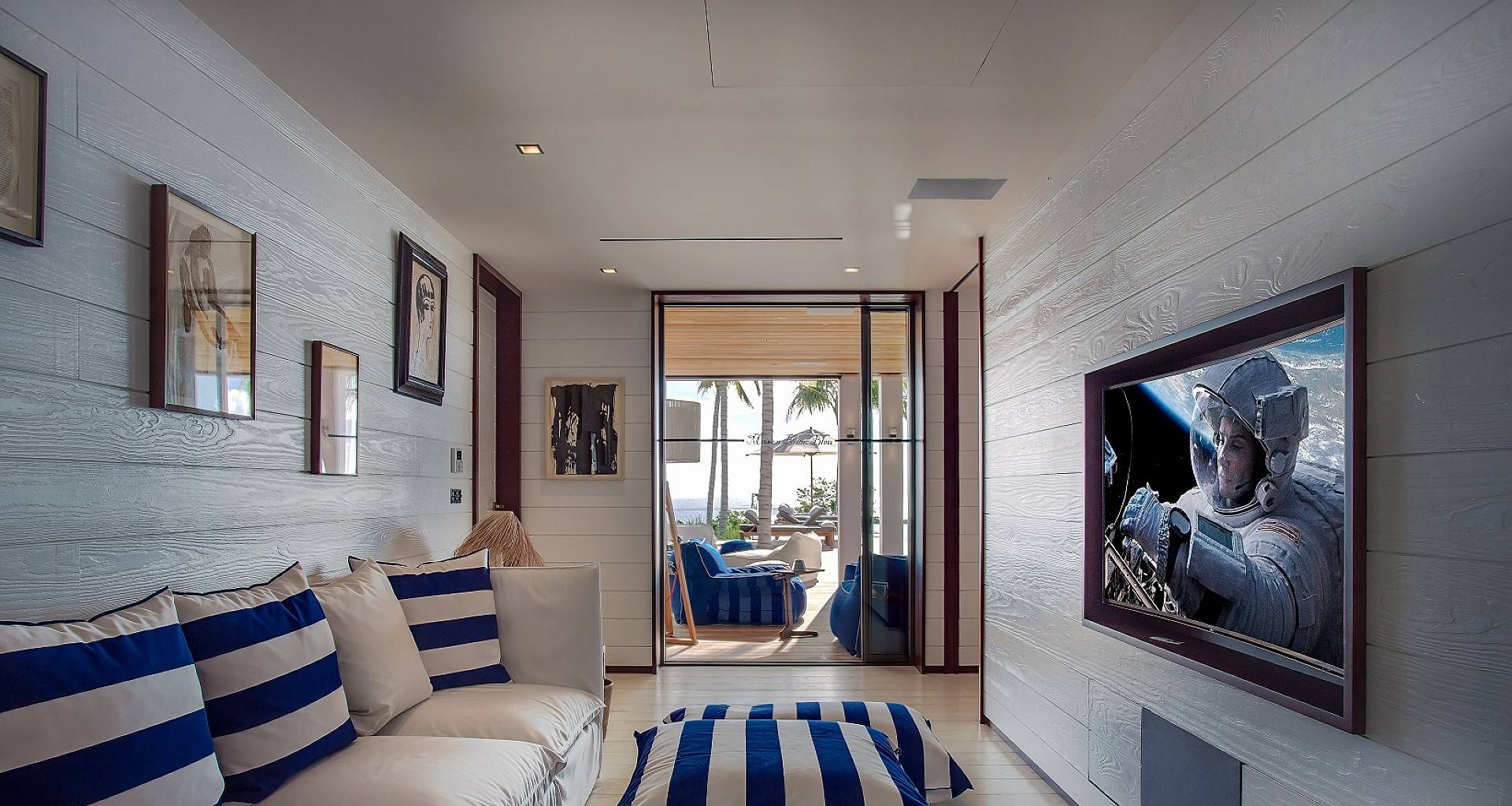Villa Maison Blanc Bleu TV Room